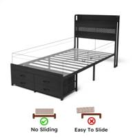 Sofá Cama Doble Moderno con Cajones de Almacenamiento, Base de Metal Negra, Estructura de Cama Individual