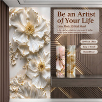 Stiker Dinding 3D Embossed Floral XPE Foam Warna Krem Putih Perekat Sendiri Tahan Air untuk Ruang Tamu Kamar Tidur Kamar Mandi Pintu Masuk