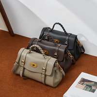 Sac fourre-tout classique en cuir véritable style Boston avec poignée tressée, fermeture à rabat, imperméable, grande capacité pour femmes
