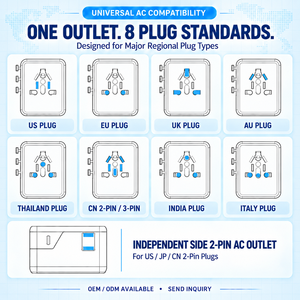 Adaptateur de <span class=keywords><strong>voyage</strong></span> international avec prise universelle AC, prise latérale à 2 broches et charge rapide 20W, fabricant OEM ODM - Product Image 6