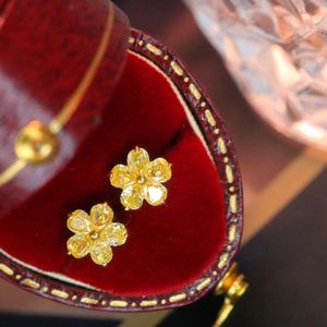 Xinfly 18k <b>Fine</b> Jewelry Gold and Natural Yellow Diamond Flower Shape <b>Stud</b> <b>Earrings</b> - Product Image 4
