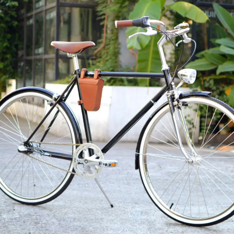 กระเป๋าหนังใส่จักรยานแบบย้อนยุคกระเป๋าใส่แฮนด์แบบพกพาสำหรับเดินทางปั่นจักรยาน