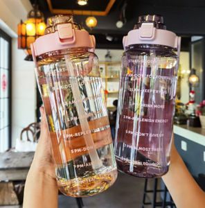แก้วน้ำความจุมาก ปลอดสาร BPA ขนาด 2 ลิตร ครึ่งแกลลอน สำหรับออกกำลังกาย ฟิตเนส กีฬา ขวดน้ำพลาสติกใสพร้อมตัวบอกเวลาและหลอดดูด - Product Image 3