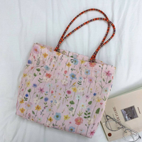 Tas Makan Siang Kecil Motif Bunga Bordir Model Bucket Tas Tangan Minimalis Tas Jinjing Kanvas untuk Kerja Luar Ruangan