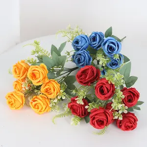 7 Đầu 32Cm Bất Cảm Ứng Nhân Tạo Hoa Lụa Rose Flower Bó Bảo Quản Hoa Hồng Đám Cưới