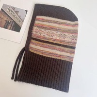 Bonnets en tricot jacquard Fair Isle pour femmes avec cache-cou intégré, coupe-vent, cordon de serrage, bonnet pour l'hiver en plein air