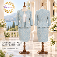 Ensemble jupe et haut en tweed pour femme, manches 3/4, tenue décontractée professionnelle