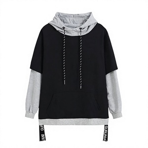 Sudadera con Capucha Extra Grande para Hombre, Negra y Gris, con Bolsillo en la Manga, Estilo Casual para Otoño - Product Image 1