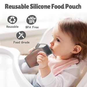 Pochettes réutilisables en silicone pour aliments pour bébés, pochettes à presser pour tout-petits, enfants, stockage d'aliments pour bébés rechargeable pour purée maison - Product Image 3