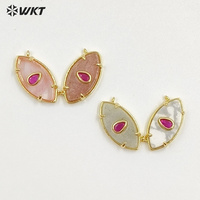 WT-P2120 Pendentifs en or en forme d'œil avec zircon goutte d'eau et pierres précieuses naturelles, design frais, avec doubles anneaux pour collier femme DIY