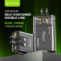 BAVIN PC1003S pantalla LED transparente pd20w portátil 20000mAh banco de energía de carga rápida con cable dual