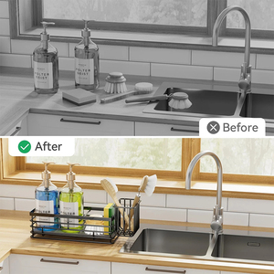 Sangle <span class=keywords><strong>d</strong></span>'évier de cuisine pour robinet, brosse à savon, porte-éponge, panier de rangement, distributeur, organisateur avec plateau en pierre absorbante - Product Image 3