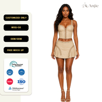 Anjie – Ensemble Corset et Mini-Jupe en Similicuir pour Femme, Personnalisable OEM/ODM, Marque Privée, Vente en Gros, Fabricant pour Fêtes