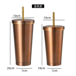 500ml/750ml White Colors with Gold Rim <b>Double</b> <b>Wall</b> Insulated Stainless Steel Sippy Straw Tumbler - Product Image 6
