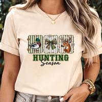 Transfert DTF Camouflage Préppy pour la saison de chasse, motif nœud coquette, prêt à presser, pour chasse au canard et au cerf, style girly, automne, thermocollant pour t-shirts
