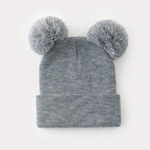 Knitted Hat Double Pom Pom Warm Windproof Ski Cap Adult Solid Color Acrylic Fiber - Product Image 1