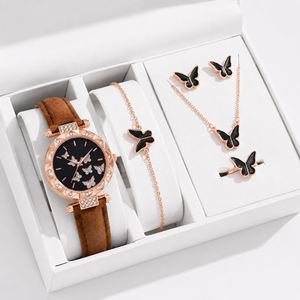 New Fashion Watch Jewelry Set Women Butterfly Ring Necklace Earrings Luxury Water Diamond Casual Leather <b>Bracelet</b> Simple Antique - Product Image 6