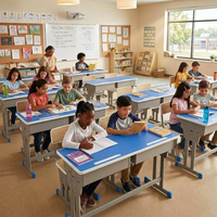 Ensemble de bureau et chaise d'école à hauteur réglable, table d'étude ergonomique pour les élèves du primaire, du collège et du lycée, mélamine MDF