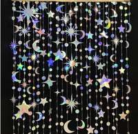 Guirlande de rideau à cordes à thème dégradé, étoiles, croissant de lune, cercles, points, ornement, drapeau pour la décoration de fête d'anniversaire, Ramadan/Eid Mubarak