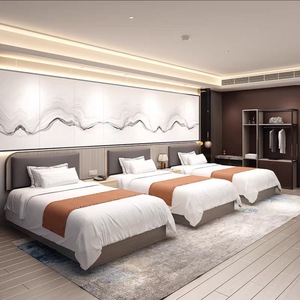 ชุดเฟอร์นิเจอร์ห้องนอนโรงแรมแบบเต็มตัวโครงฐานไม้คู่โครงเตียงและหัวเตียงตู้เสื้อผ้าและโต๊ะข้างเตียง - Product Image 4