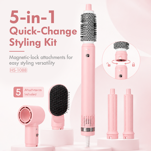 Ensemble de brosses à air chaud PRITECH 5 en 1, brosse sèche-cheveux et volumisante en une seule étape, 1200W, peigne de coiffage professionnel, 18000RPM, rose - Product Image 3