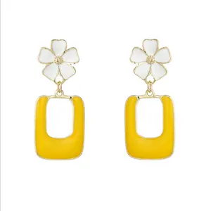 Wholesale fashion cheap factory price yellow enamel metal square earring