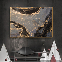 Póster Abstracto de Lujo 100% Pintado a Mano, Arte de Pared de Mármol Negro, Gris y Dorado, Pintura al Óleo sobre Lienzo, Arte Moderno