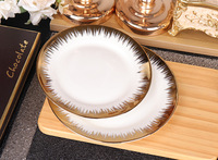 Lot de Vaisselle en Céramique Dorée 18 Pièces Pas Cher, Réutilisable, Rond, Blanc, Assiette, Bol, Tasse avec Boîte Colorée