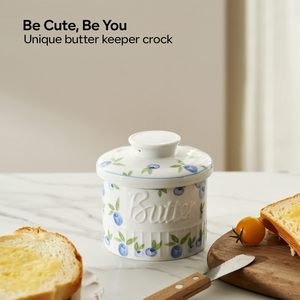 <span class=keywords><strong>Beurrier</strong></span> en céramique avec motifs magnifiques pour comptoir, avec ligne d'<span class=keywords><strong>eau</strong></span>, pour beurre répandable, en porcelaine, avec couvercle - Product Image 5