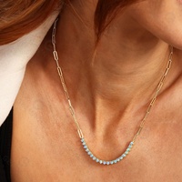 Gemnel Dainty Jewelry Colliers Paperclip Chain Blue Opal Tennis Pendant Necklace