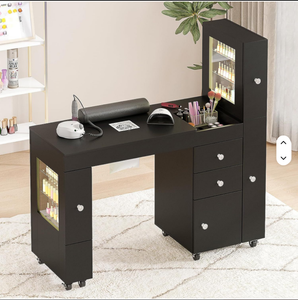 2026 Hot Sale Nail <b>Table</b> for Beauty Nail Equipment Manicure <b>Table</b> <b>with</b> LED lighting, display case lockable <b>wheels</b> - Product Image 3