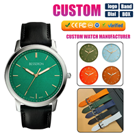 Montre à quartz pour homme personnalisée, boîtier en acier inoxydable, bracelet en cuir ou en caoutchouc, résistante à l'eau, OEM ODM, étiquette privée