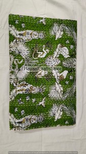 <b>Handmade</b> Hand Block Printed Indigo Blue Kantha <b>Quilt</b> Indigo Blue Cotton Kantha <b>Quilt</b> Indian <b>Handmade</b> Queen Bedspread - Product Image 4