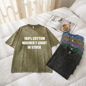 เสื้อยืดเจอร์ซีย์ผ้าฝ้าย 100% ทรงโอเวอร์ไซส์ ล้างสีแบบแอซิดวอช สีพื้น เป็นมิ<span class=keywords><strong>ต</strong></span>รกับสิ่งแวดล้อม ระบายอากาศได้ดี รับผลิ<span class=keywords><strong>ต</strong></span><span class=keywords><strong>ต</strong></span>ามแบบ OEM แบรนด์ของคุณเอง สไ<span class=keywords><strong>ต</strong></span>ล์ลำลอง เสื้อยืดวินเทจแบบเรียบ - Product Image 1