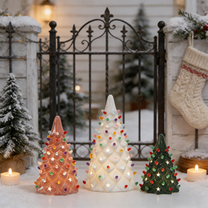 Ceramic Star-Accent Holy Family Light-Up Decor <strong>Set</strong> (Curved Silhouette Design) - Christmas Shelf &amp; Table Accent - Product Image 4