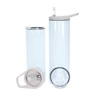 Toptan beyaz süblimasyon boş 20OZ sıska paslanmaz çelik seyahat kupası çift duvar plastik saman ile 30oz düz Tumbler