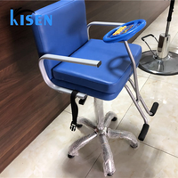 Chaises de coiffure portables en cuir bleu pour salon de coiffure avec volant de jouet et pédale pour enfants