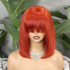 Vente d'usine FH Perruque Bob Courte Droite Lace Front 4x4 avec Frange, Cheveux Humains Double Drawn à Coupe Dégradée - Product Image 4