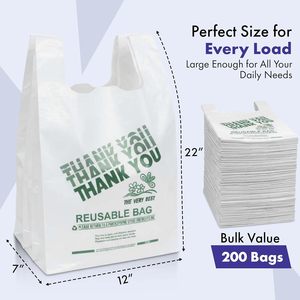 ถุงพลาสติกใส่ของชำแบบใช้ซ้ำได้ หนา 2.25 มิล 57 ไมครอน ทนทาน ผลิตจาก LDPE รูปทรงเสื้อยืด แพ็ค 200 ใบ ลายขอบคุณ - Product Image 5