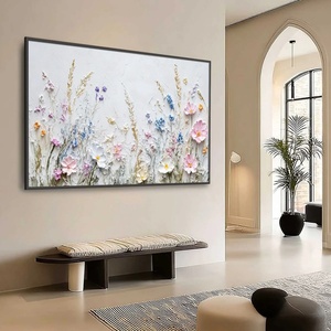 Pintura al Óleo Floral Impasto 3D de Flores Silvestres Pintada a Mano al por Mayor, Decoración de Arte Mural Moderno Abstracto en Lienzo con Marco - Product Image 1