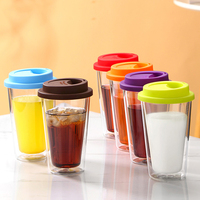 Tasses à café en verre à double paroi avec couvercles, tasses à café isolées de 12oz avec couvercles, tasses à café en verre avec couvercles en silicone