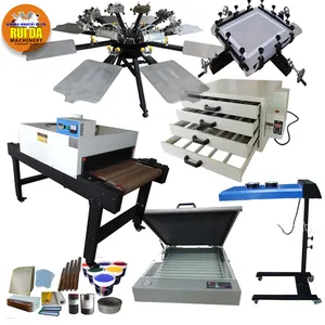 Manual Serigraphic 8 color 8 station rotary micro registration screen printer for t-shirt full sets with aluminum pallet