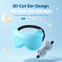 Masque de sommeil en mousse à mémoire de forme 3D avec sangle réglable, respirant et occultant la lumière, design mignon avec oreilles de chat - Cadeau de voyage portable
