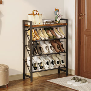 ชั้นวางรองเท้าโลหะ4ชั้นวางรองเท้าแบบแคบเอียงได้พื้นที่วางกระเป๋าด้านบนประหยัดพื้นที่วางกุญแจสำหรับทางเข้าห้องเก็บเสื้อผ้า - Product Image 4