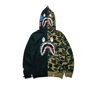 Oem bán buôn tùy chỉnh hợp thời trang bông giản dị in cá mập Hoodies ngụy trang đầy đủ mặt Zip Up hoodie cho nam giới