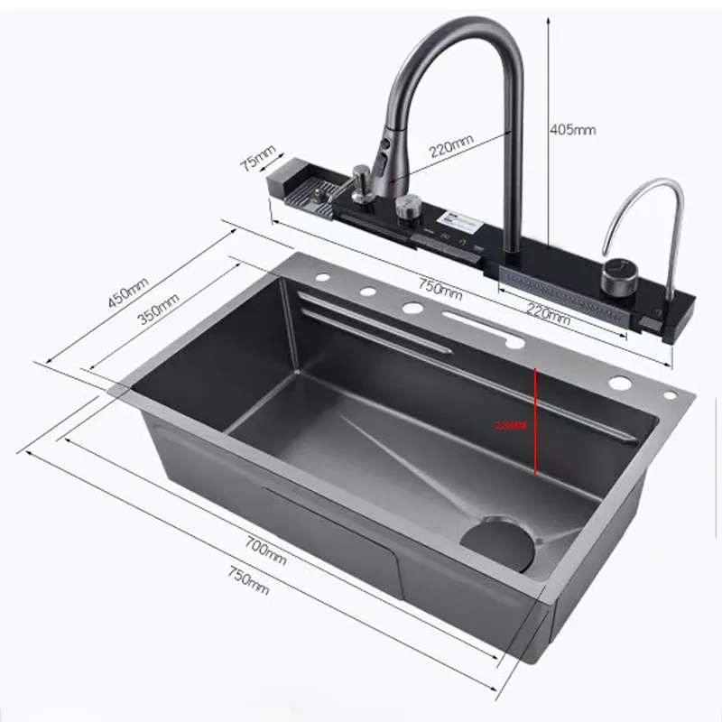 Fregadero de cocina de acero inoxidable bajo encimera Nano negro incorporado estándar europeo para el hogar