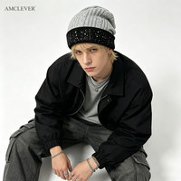 AMCLEVER 2026 Bonnets amples en acrylique et polyester, style coréen, chauds pour l'hiver, tricotés, personnalisables, vente en gros, logo personnalisé, OEM