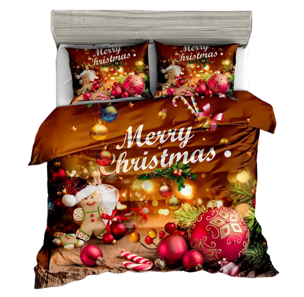 Thời trang hạnh phúc món quà giáng sinh bộ đồ giường đặt Santa Snowman in giáng sinh trang trí Duvet cover Bộ mềm Comforter gối bedcover