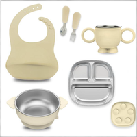 Nouvel ensemble de vaisselle pour bébé en acier inoxydable 304 sans BPA 2025, outils de repas pour enfants, assiette à ventouse en silicone avec bol divisé pour enfants