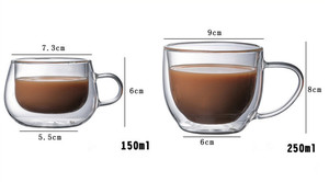 Taza de Espresso de doble pared de vidrio de borosilicato alto de estilo nórdico, capacidad de 150ml y 250ml con asa, vasos de café - Product Image 6